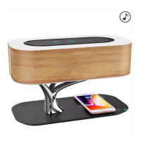 Wireless Charging Lamp with Wireless Speaker Cherry Wood Shade bedside lamp